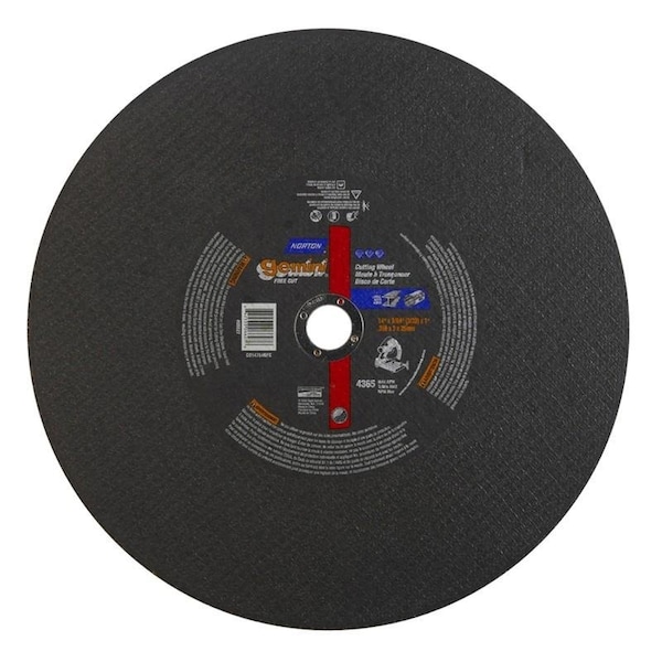 Norton Co CHOP SAW BLADES, Type 1 -Reinforced - Metal - Gemini Aluminum Oxide, 14 x 7/64 x 1, Max RPM: 4365 662533-06627 - main
